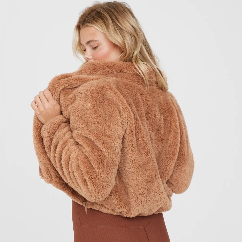 Aerie Offline Fluffy Sherpa Cropped Cozy Brown Teddy Jacket Size XS - Picture 2 of 10